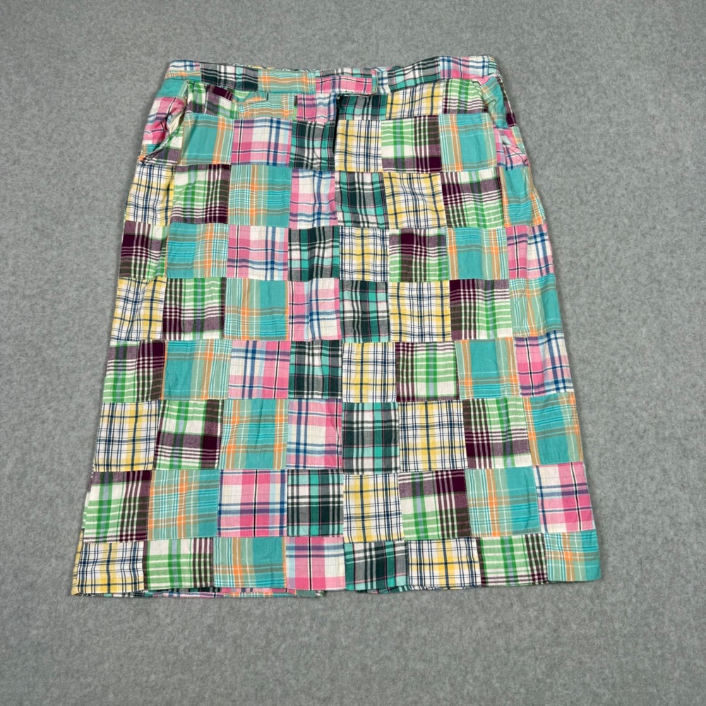 Vintage Y2K Bamboo Traders Patchwork Plaid Coastal Midi Skirt Preppy Size 14